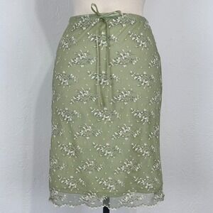 Vintage Womens Y2K Fairy Whimsical Midi Skirt Sz Medium Floral Lace Overlay Bow